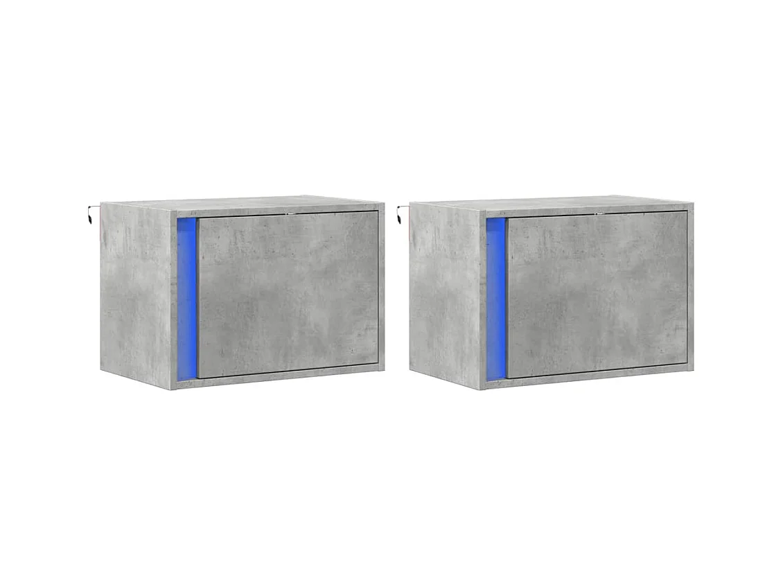 Tables de chevet murales avec lumières LED 2 pcs gris béton