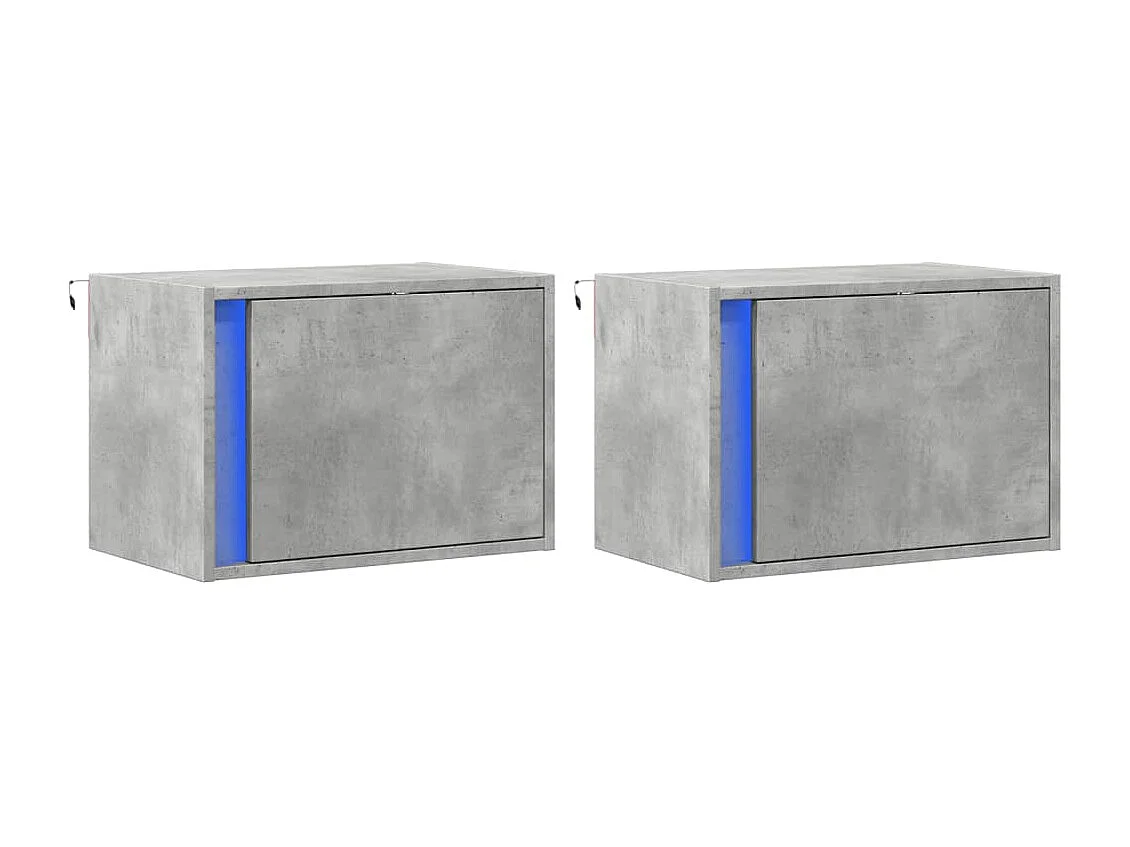 Tables de chevet murales avec lumières LED 2 pcs gris béton