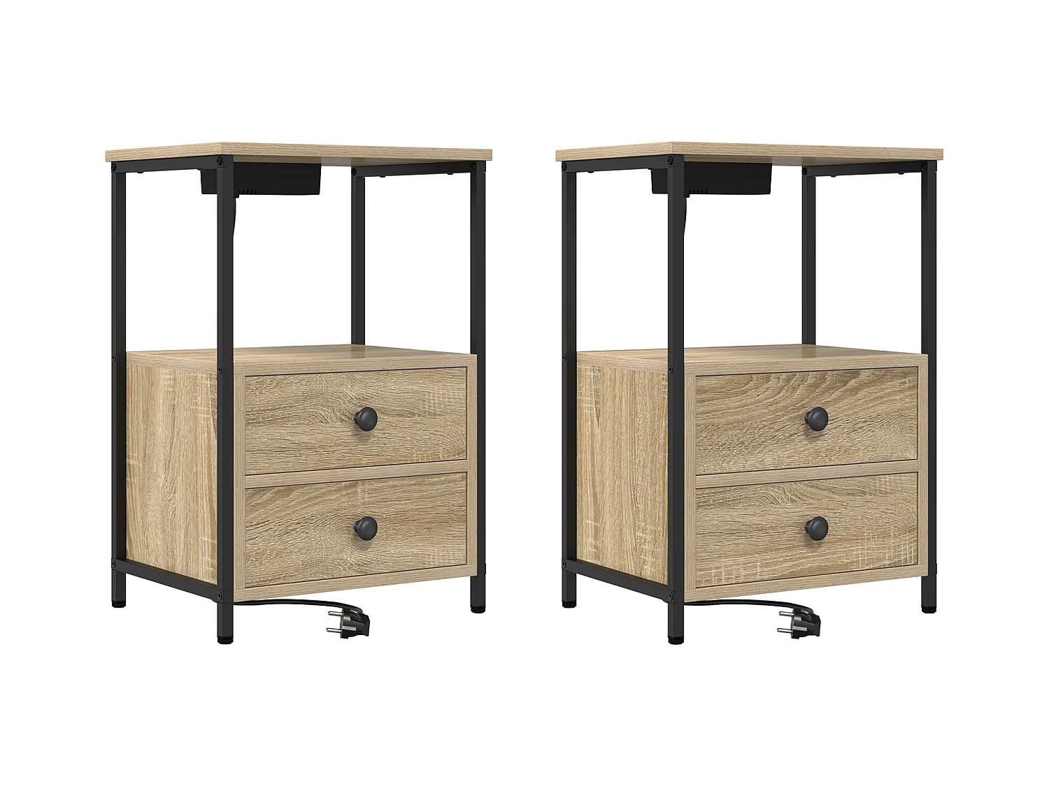 Table de nuit avec station de chargement 2 pcs Chêne sonoma