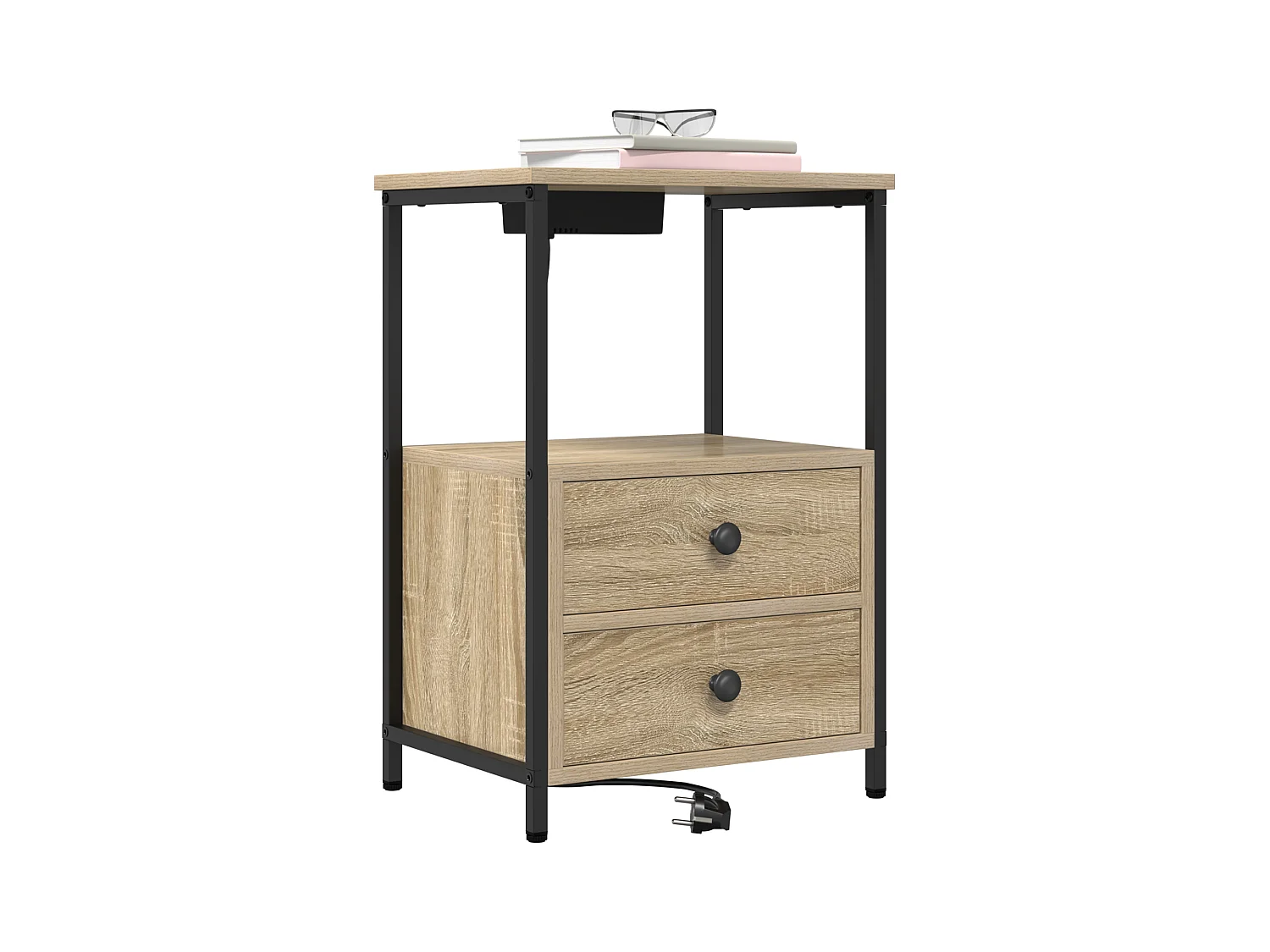 Table de nuit avec station de chargement 2 pcs Chêne sonoma