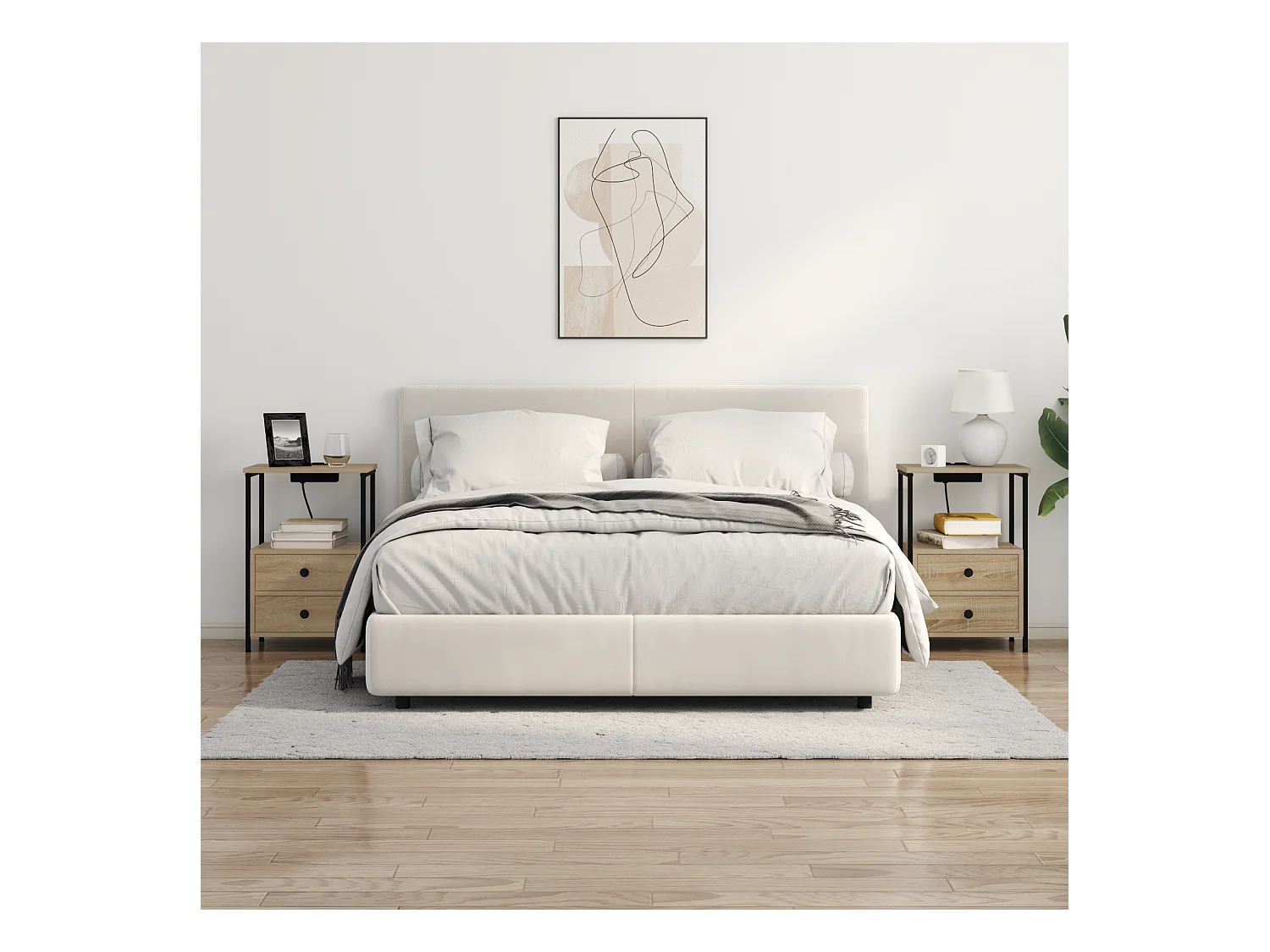 Table de nuit avec station de chargement 2 pcs Chêne sonoma