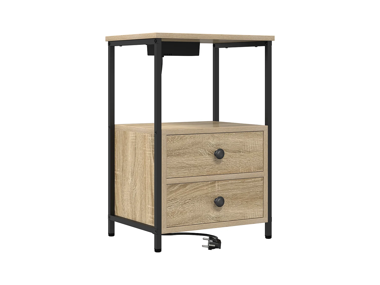 Table de nuit avec station de chargement 2 pcs Chêne sonoma