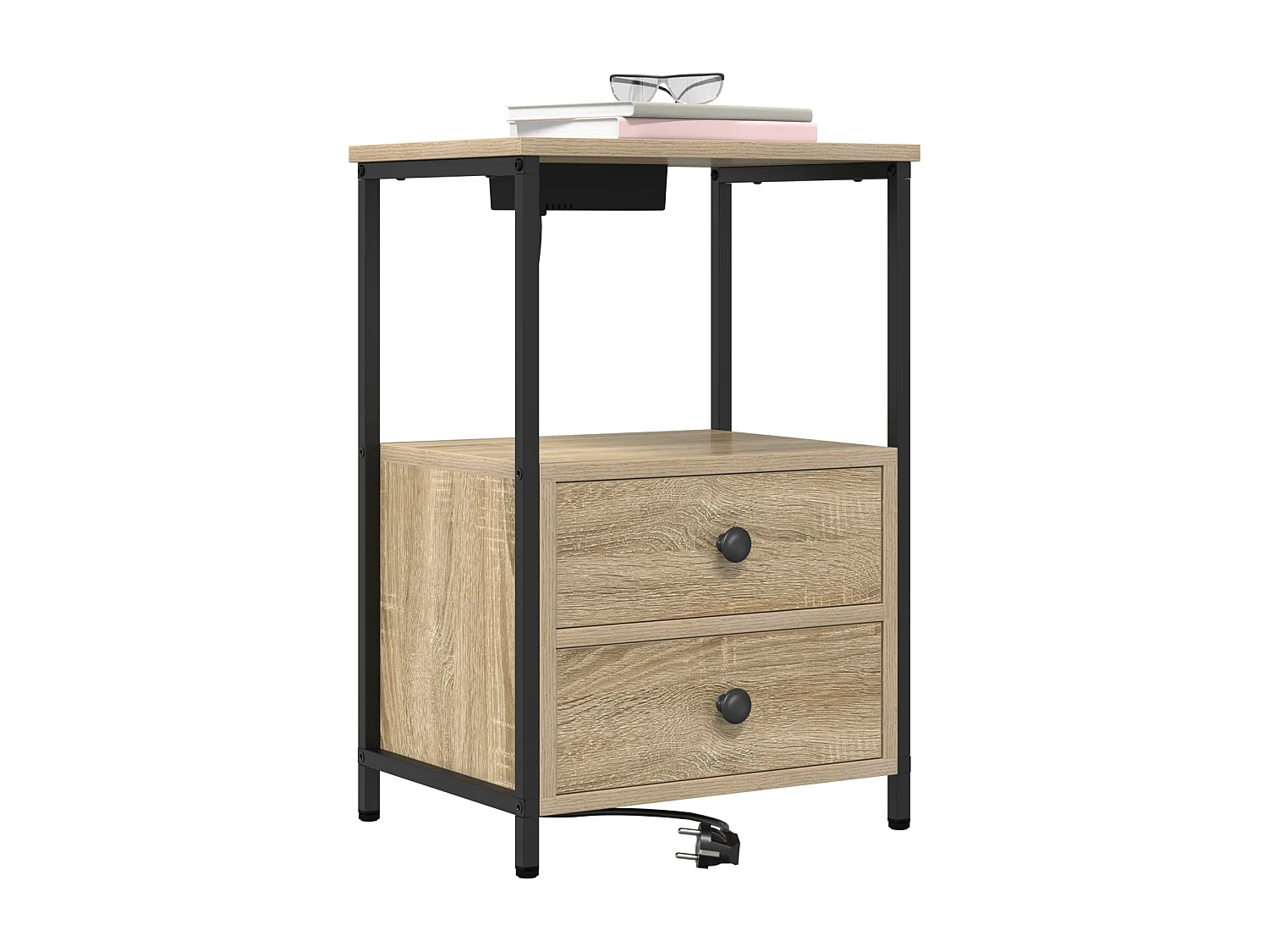 Table de nuit avec station de chargement 2 pcs Chêne sonoma
