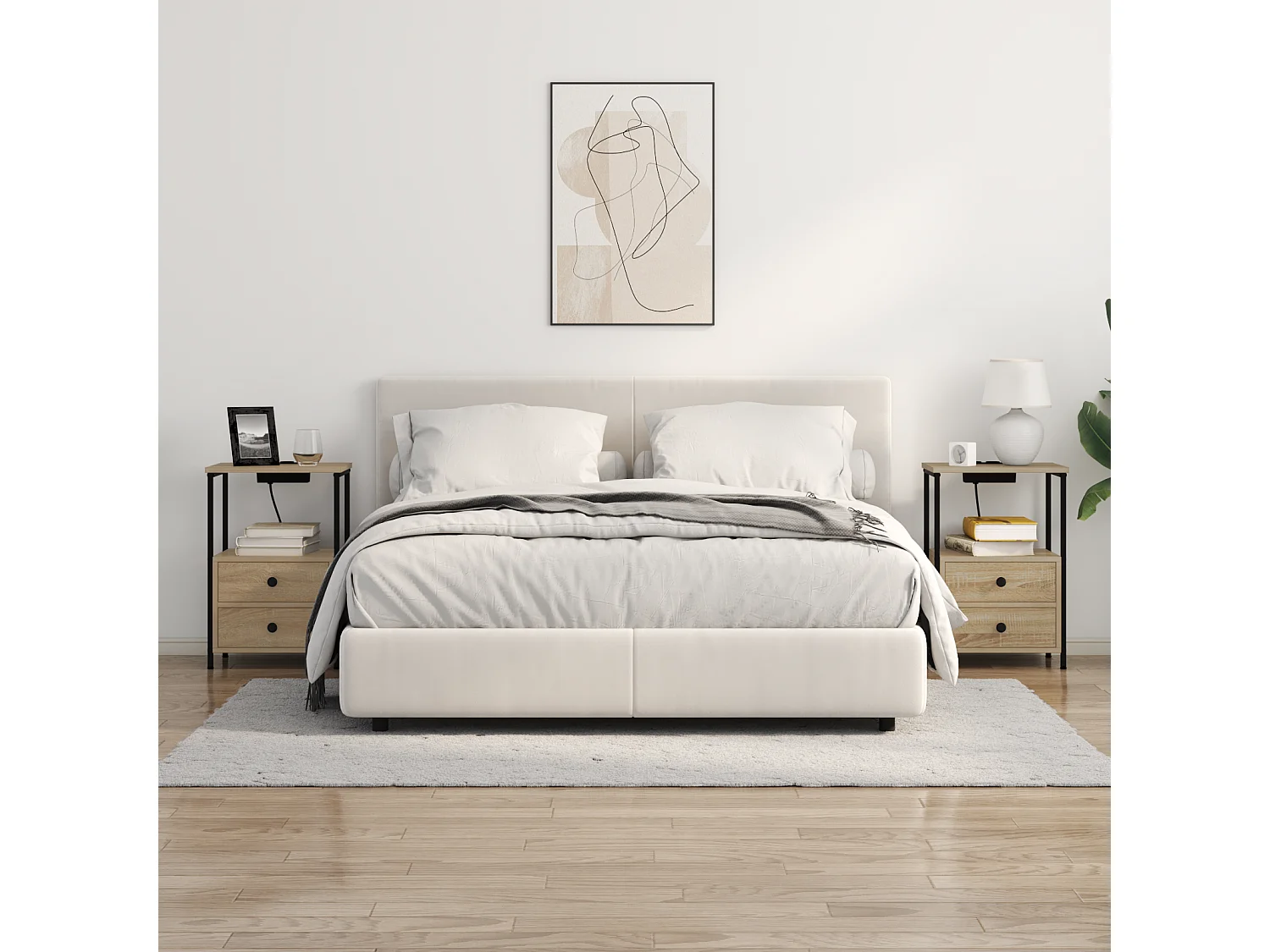 Table de nuit avec station de chargement 2 pcs Chêne sonoma