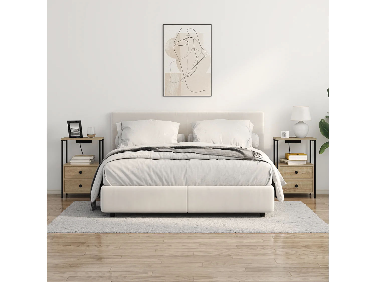 Table de nuit avec station de chargement 2 pcs Chêne sonoma