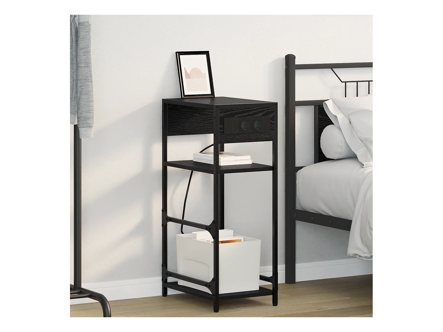 Nachtkastje Zwart Eiken 40 x 27 x 76 cm Bewerkt Hout