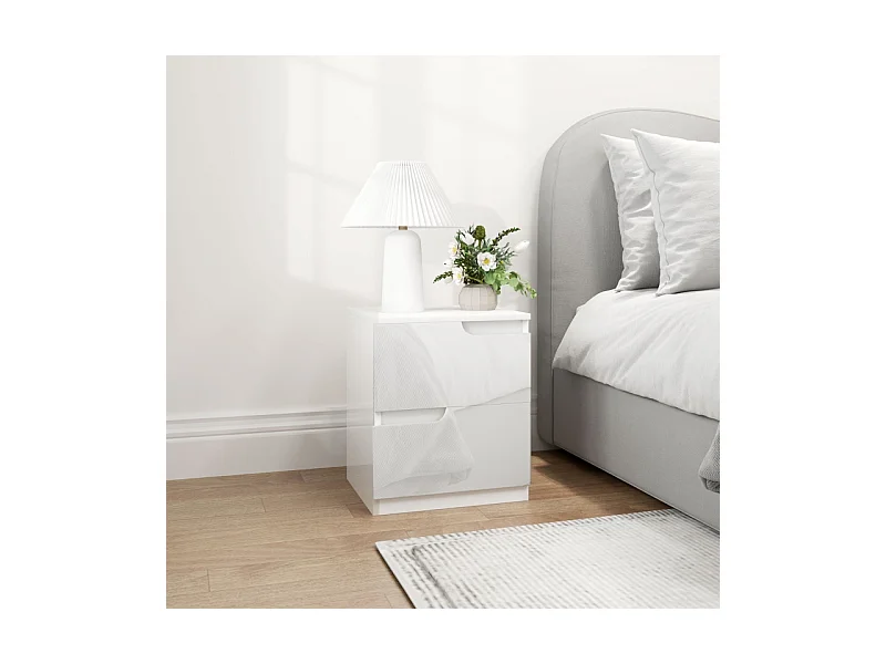 Table de chevet avec 2 tiroirs, design moderne, bois, blanc (40x40x48 cm)