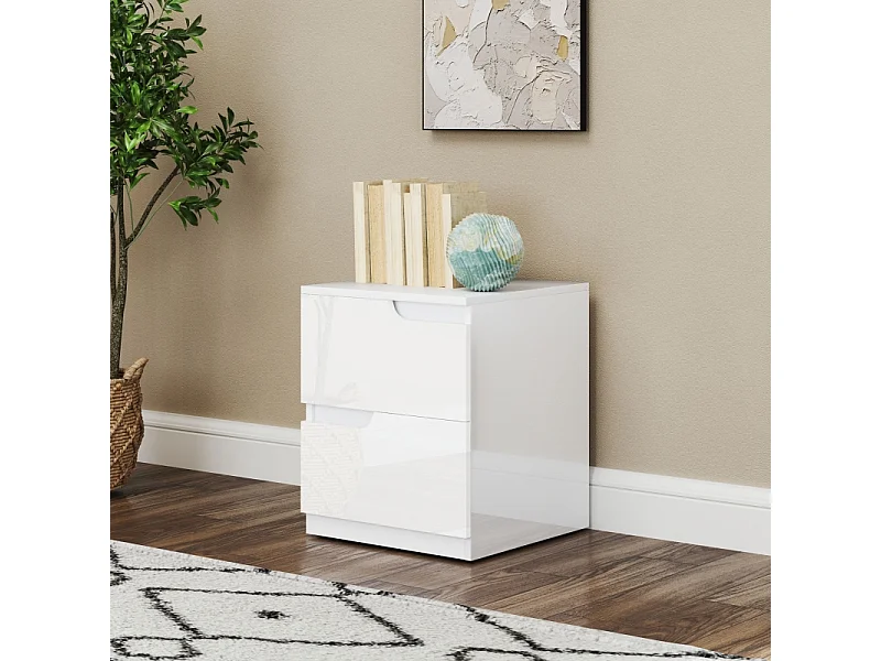 Comodino con 2 cassetti, design moderno, legno, bianco (40x40x48 cm)