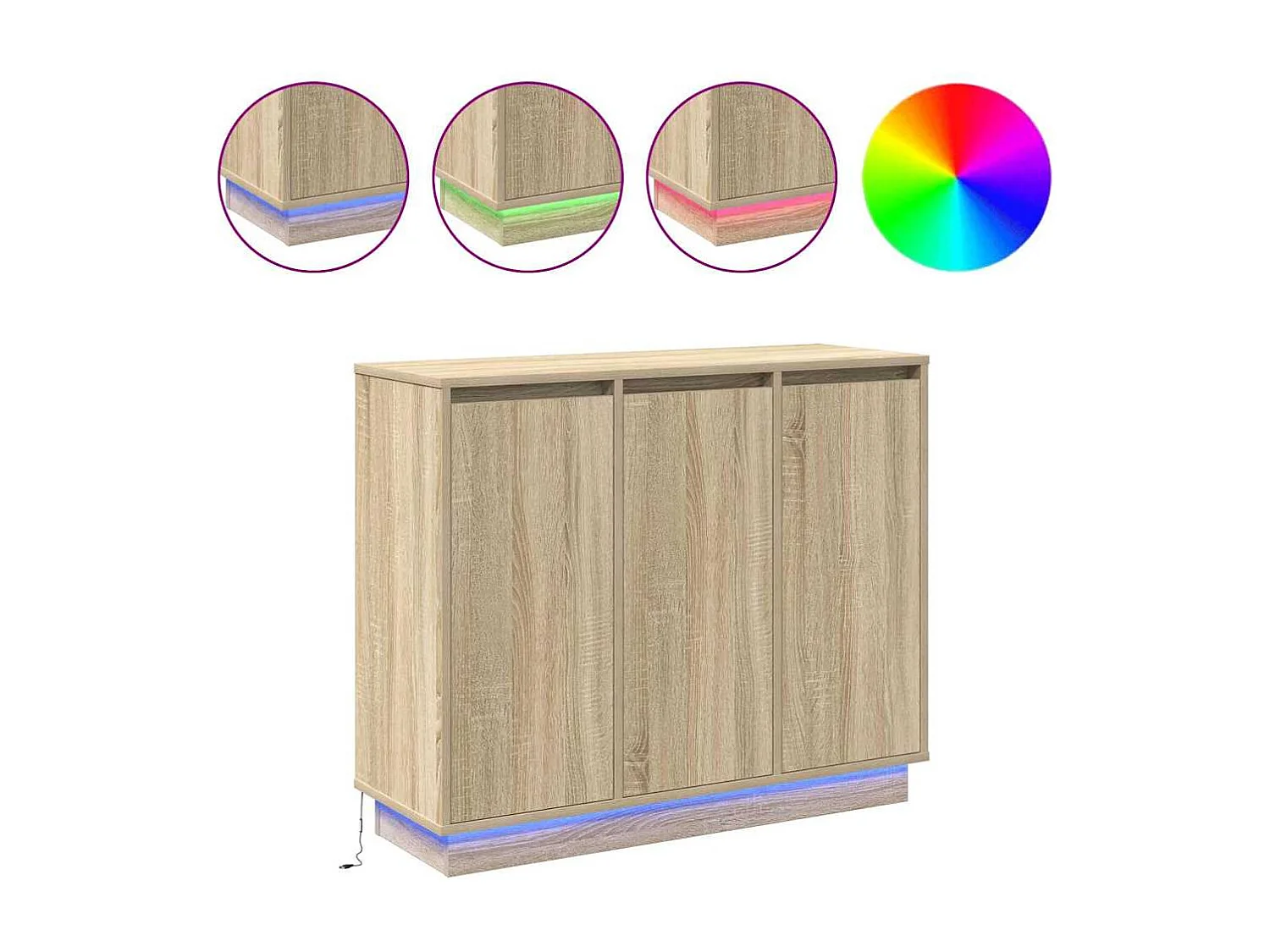 Credenza LED in rovere Sonoma 90x32x75 cm in legno ingegnerizzato