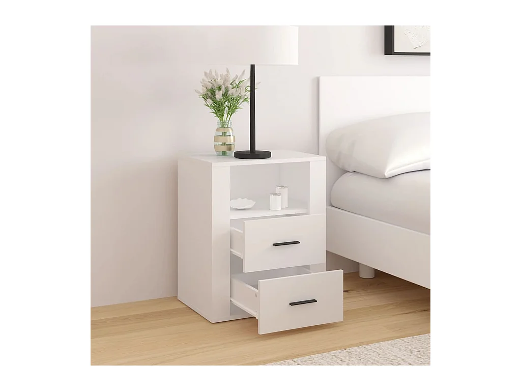 Table de chevet Blanc 50x36x60 cm Bois d'ingénierie