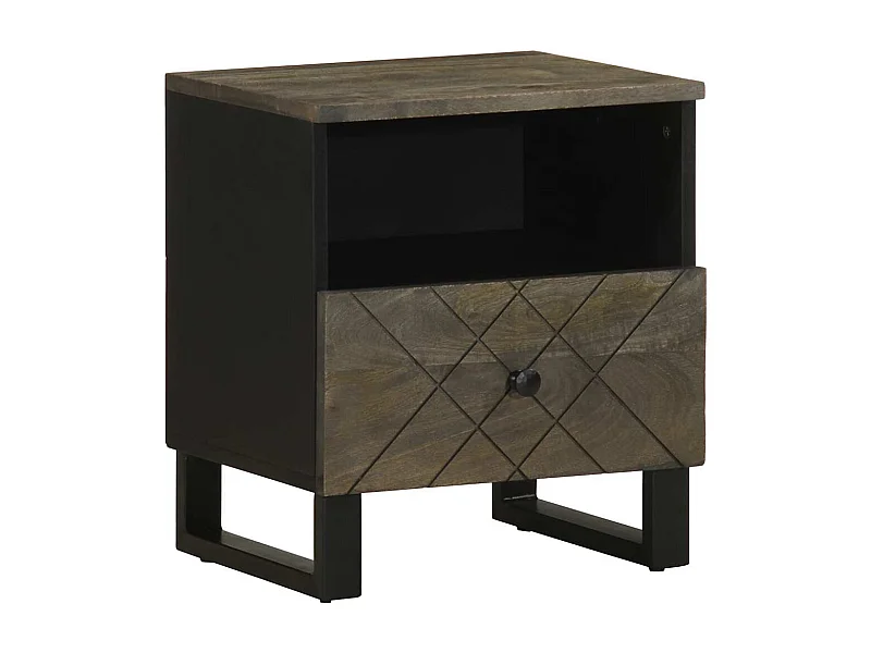 Table de chevet noir 40x33x46 cm bois de manguier solide