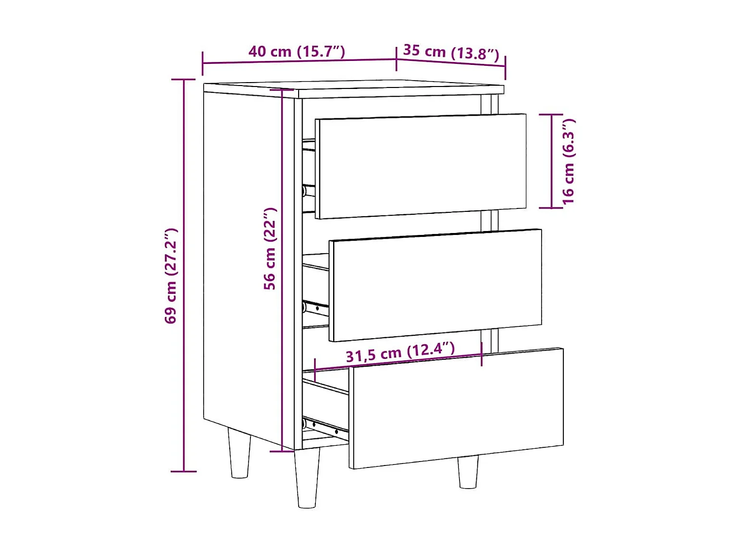 Comodino in legno vecchio 40x35x69 cm in legno ingegnerizzato