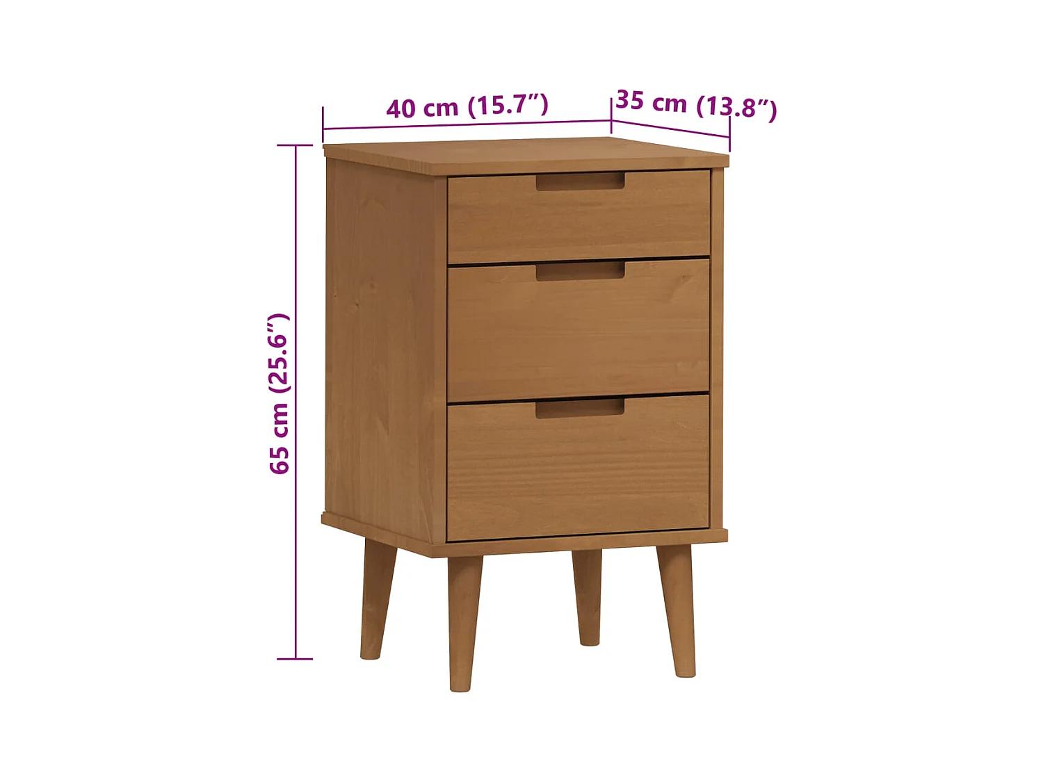 Table de chevet MOLDE Marron 40x35x65 cm Bois de pin solide