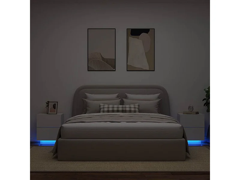 Nachtkastjes en LED-verlichting 2 stuks wit bewerkt hout