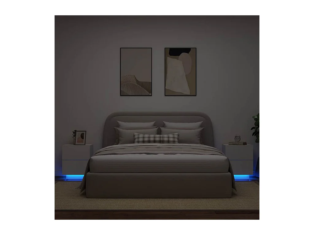 Armoires de chevet et lumières LED 2pcs blanc bois d'ingénierie