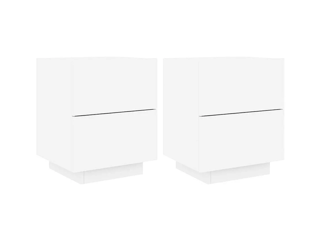 Armoires de chevet et lumières LED 2pcs blanc bois d'ingénierie