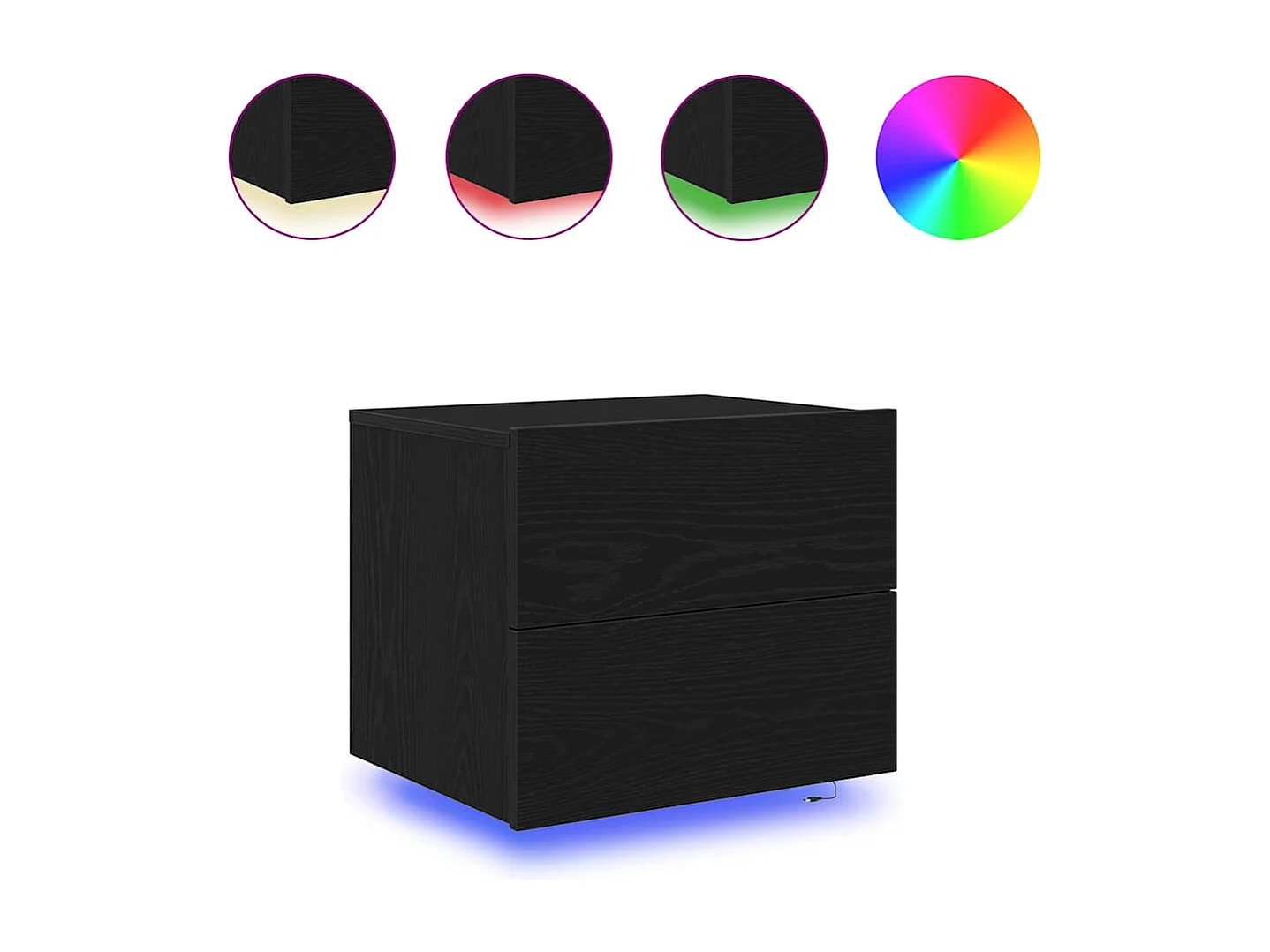 Comodino con illuminazione a LED in rovere nero 50x39x41 cm