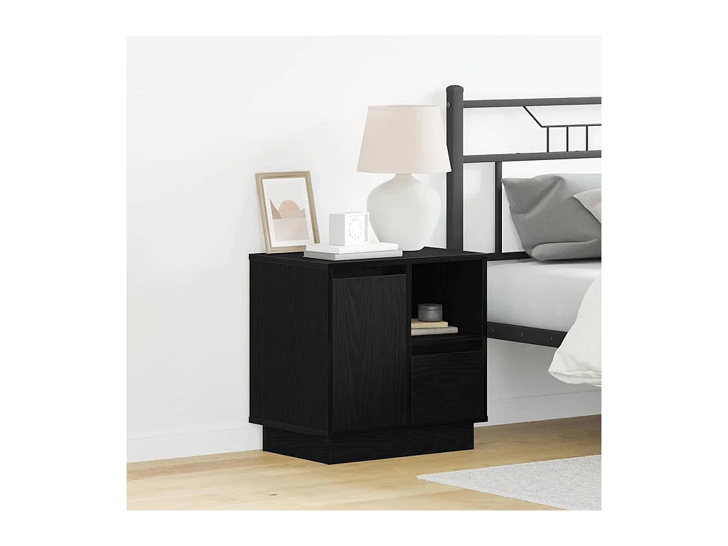 Table de chevet avec LED en chêne noir 50x34,5x50 cm