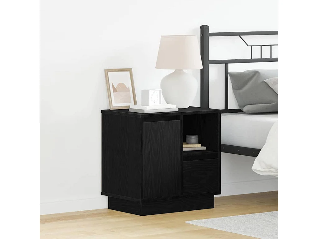 Comodino con LED in rovere nero 50x34,5x50 cm