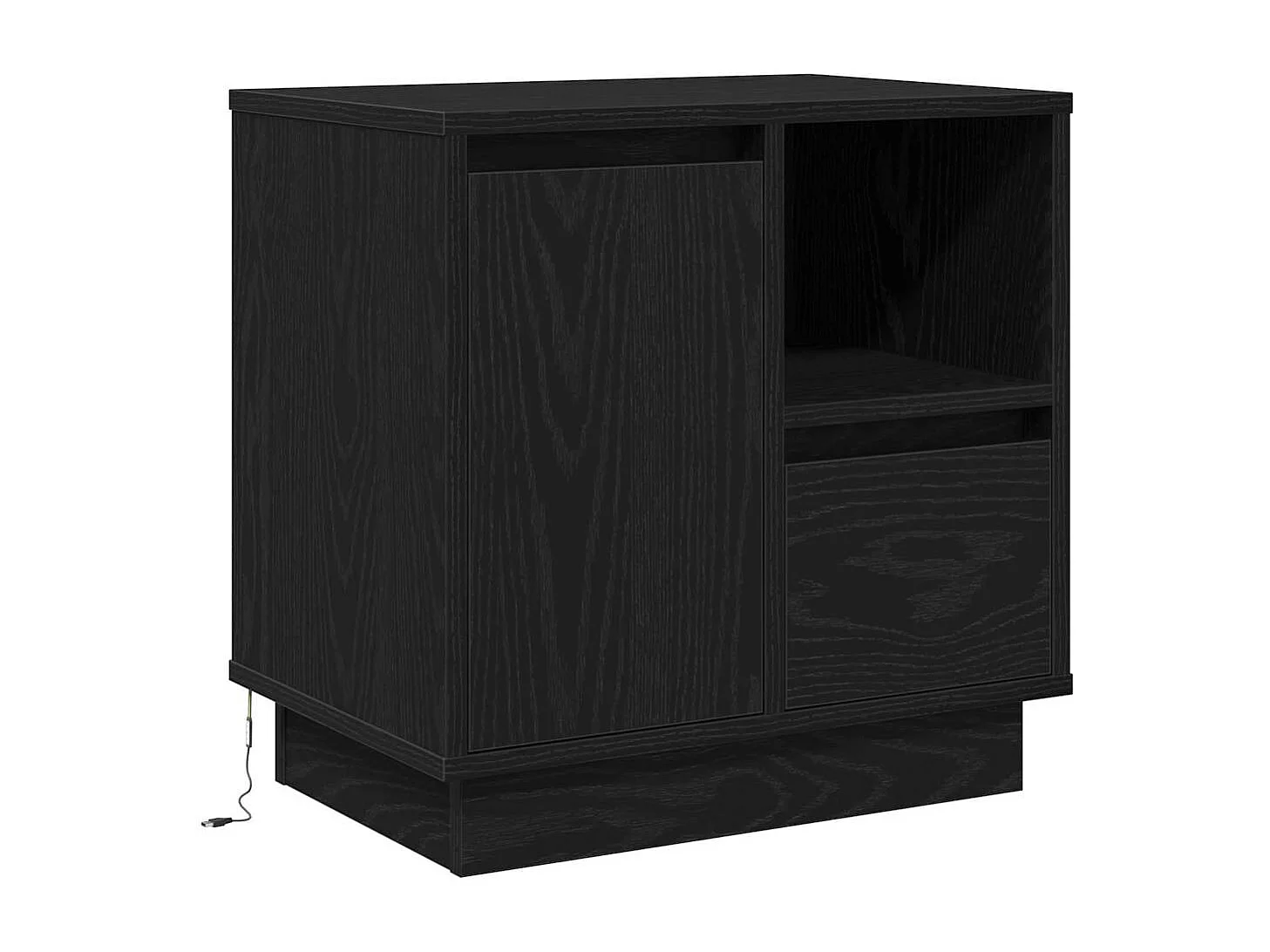 Comodino con LED in rovere nero 50x34,5x50 cm