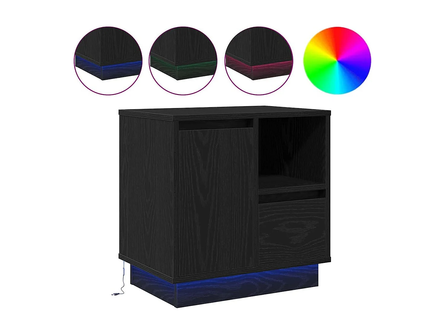 Comodino con LED in rovere nero 50x34,5x50 cm