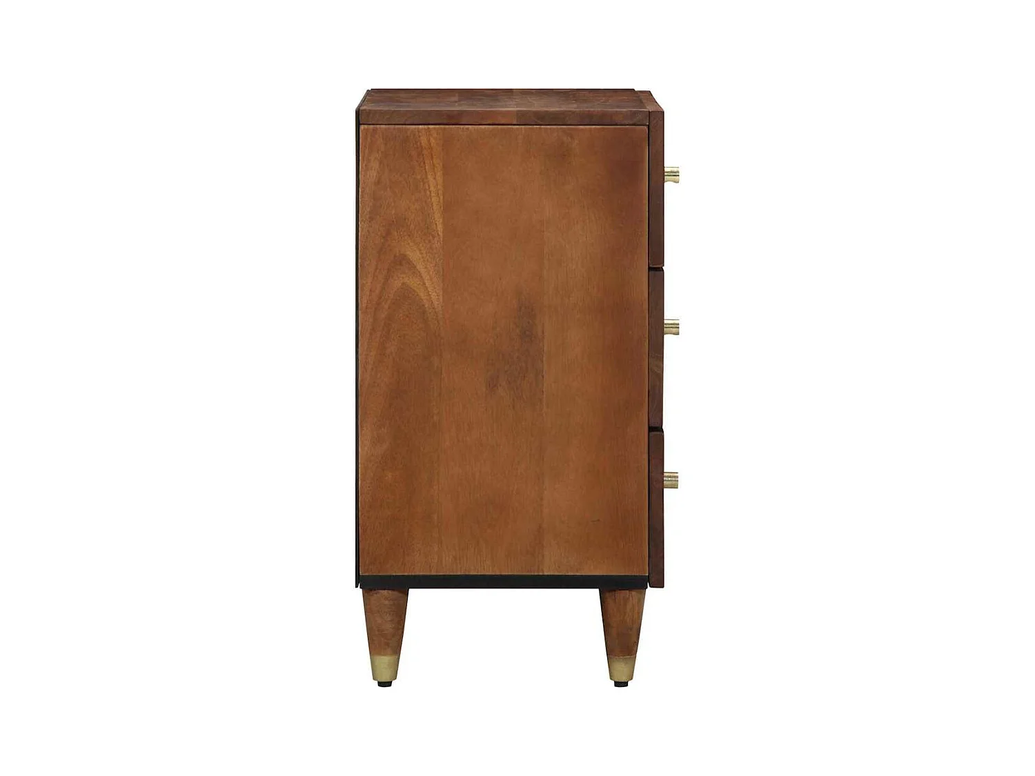 Table de chevet Marron miel avec motifs dorés Bois de manguier massif