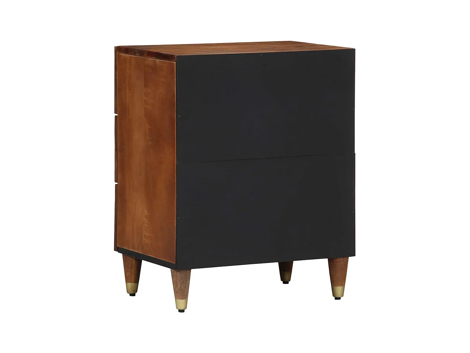 Table de chevet Marron miel avec motifs dorés Bois de manguier massif