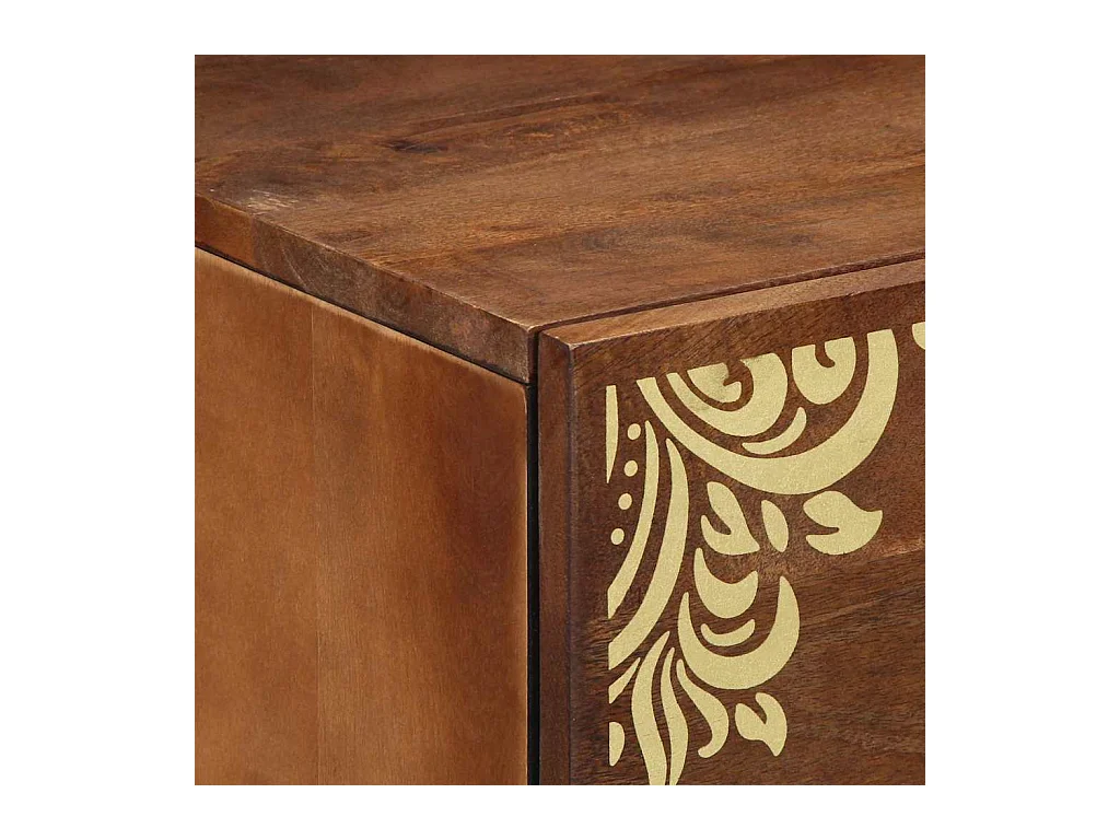 Table de chevet Marron miel avec motifs dorés Bois de manguier massif