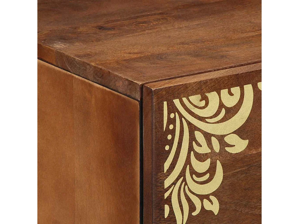 Comodino color miele con motivo dorato in legno massello di mango