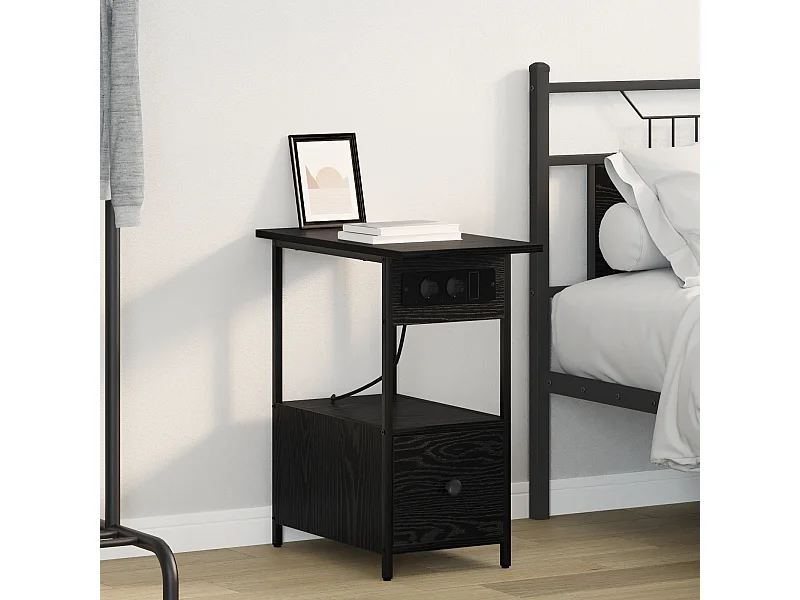 Comodino in rovere nero 60 x 30 x 61 cm in legno ingegnerizzato