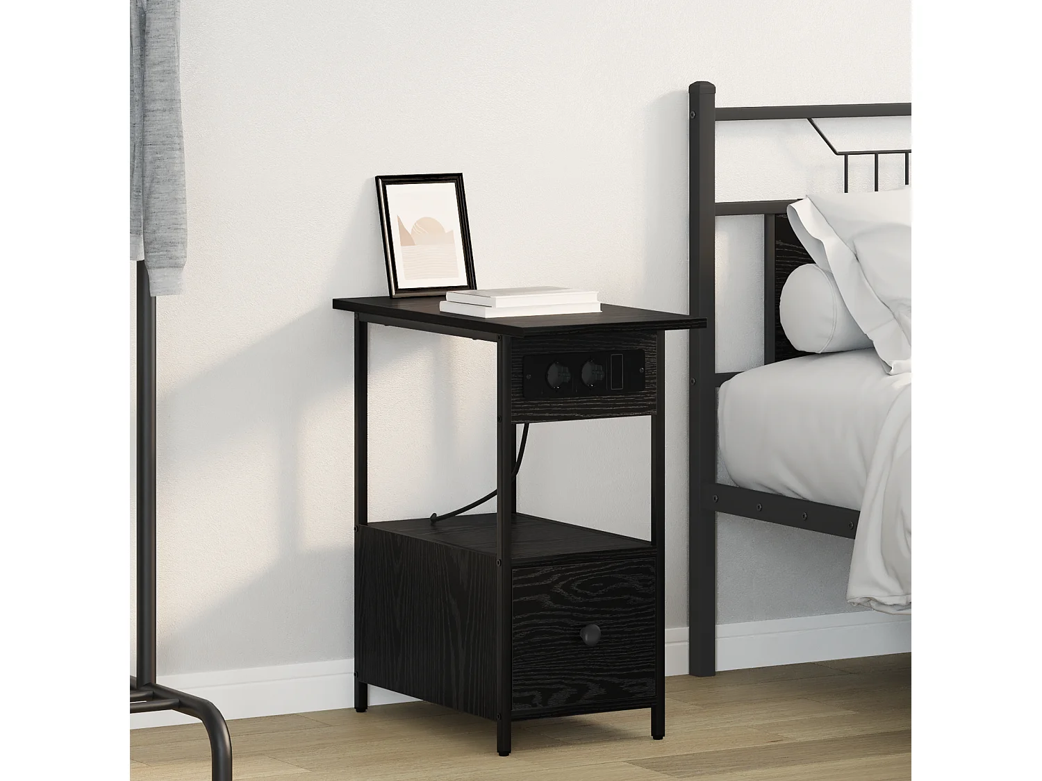 Mesilla de noche Roble Negro 60 x 30 x 61 cm Madera de Ingeniería