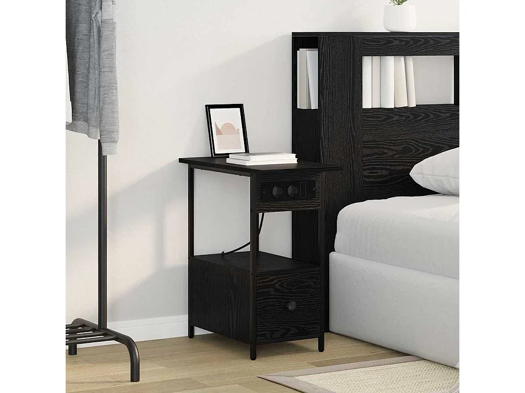 Mesilla de noche Roble Negro 60 x 30 x 61 cm Madera de Ingeniería