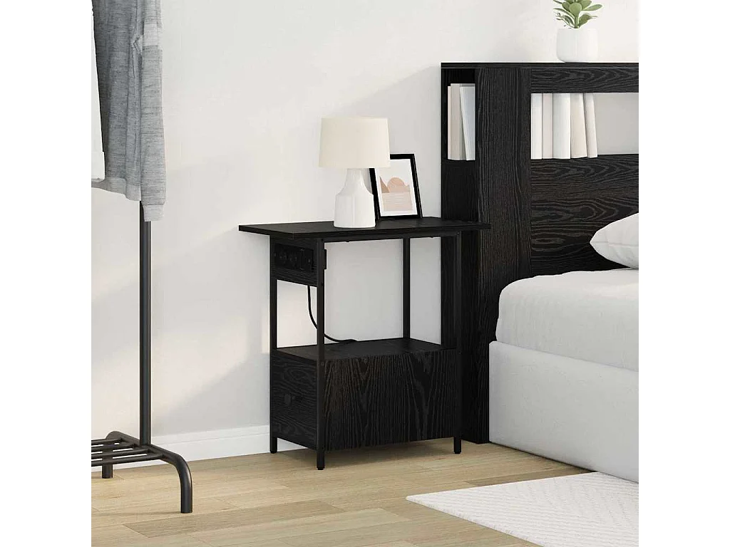 Mesilla de noche Roble Negro 60 x 30 x 61 cm Madera de Ingeniería