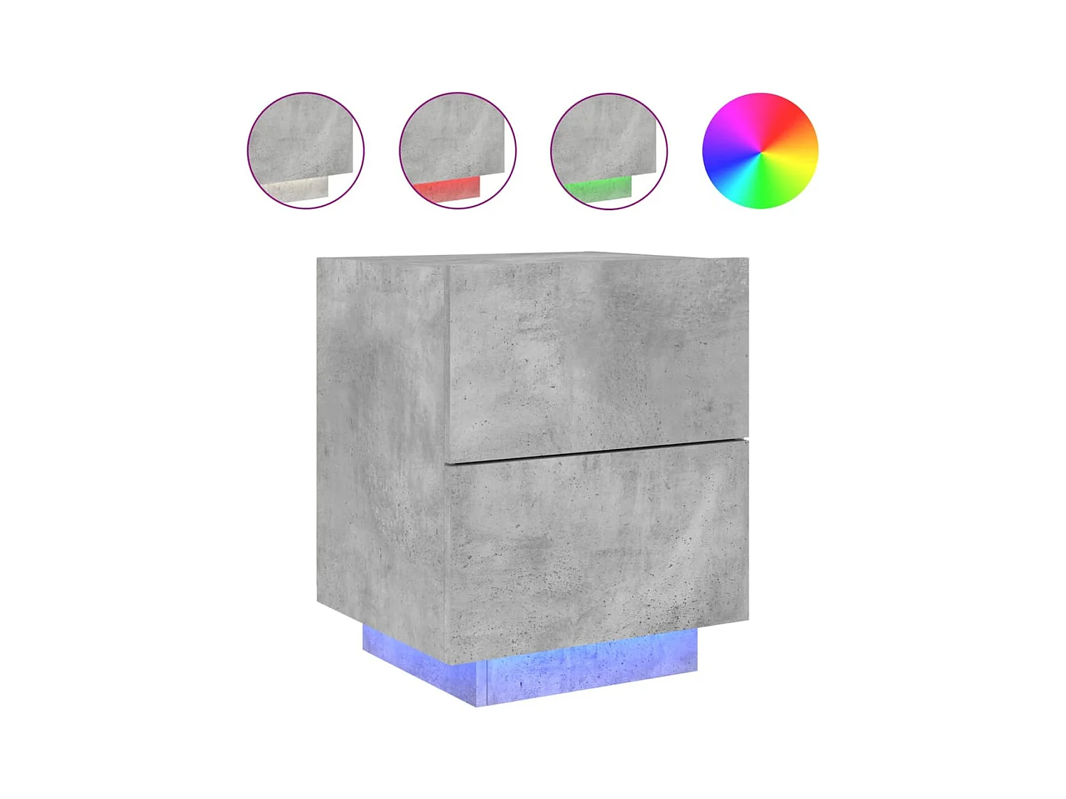 Comodino in legno ingegnerizzato grigio cemento e luci a LED