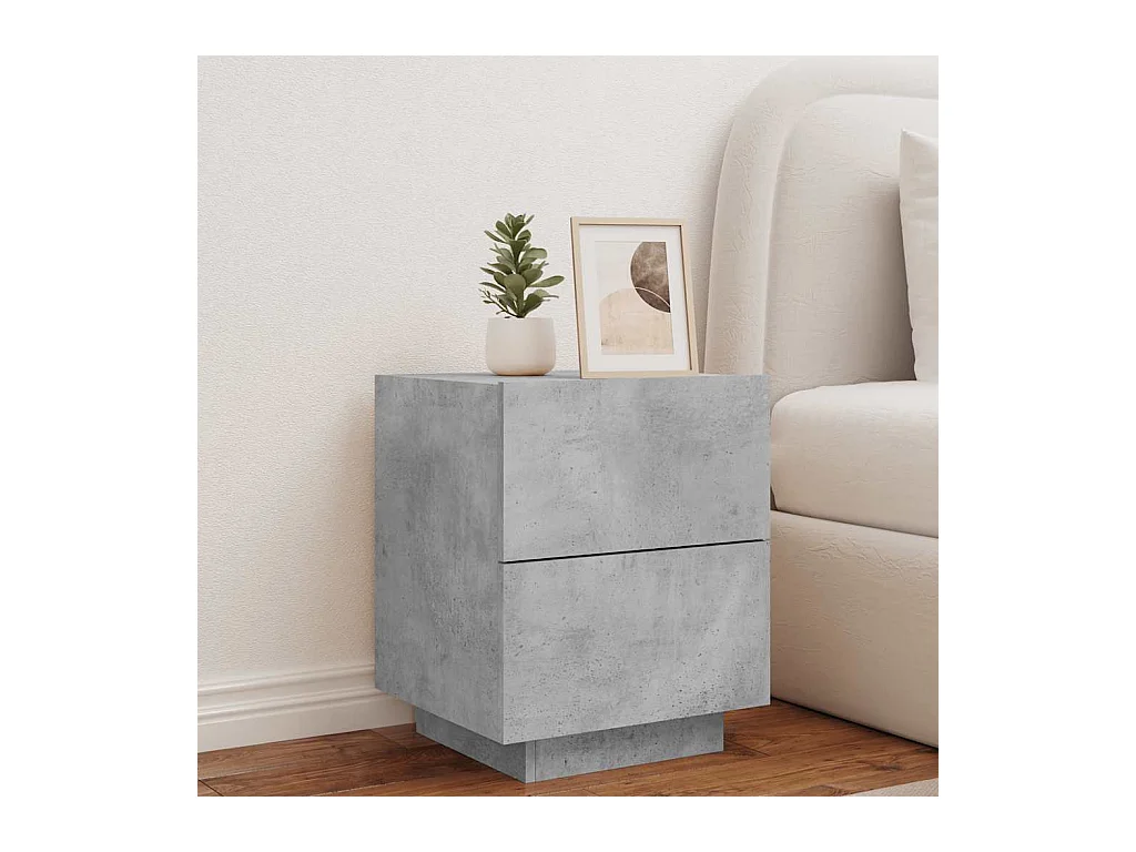 Comodino in legno ingegnerizzato grigio cemento e luci a LED