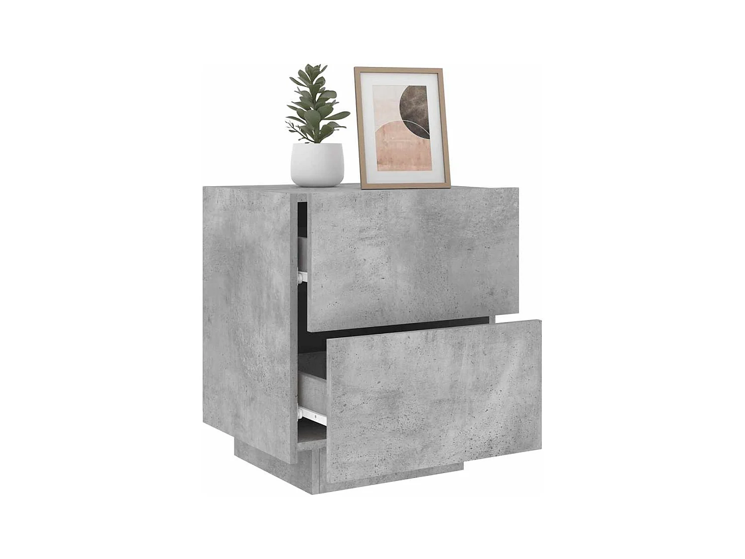 Comodino in legno ingegnerizzato grigio cemento e luci a LED