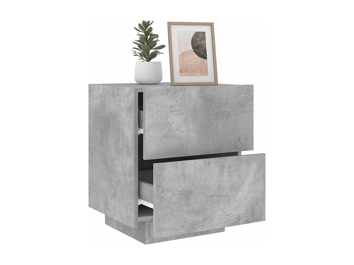 Comodino in legno ingegnerizzato grigio cemento e luci a LED