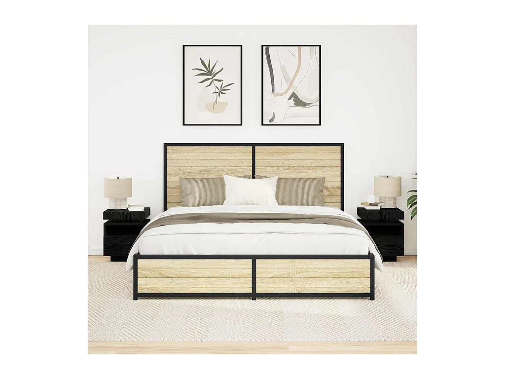 Comodino con luci LED 2 pz Rovere nero 40x39x48,5 cm