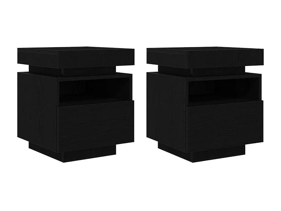 Comodino con luci LED 2 pz Rovere nero 40x39x48,5 cm