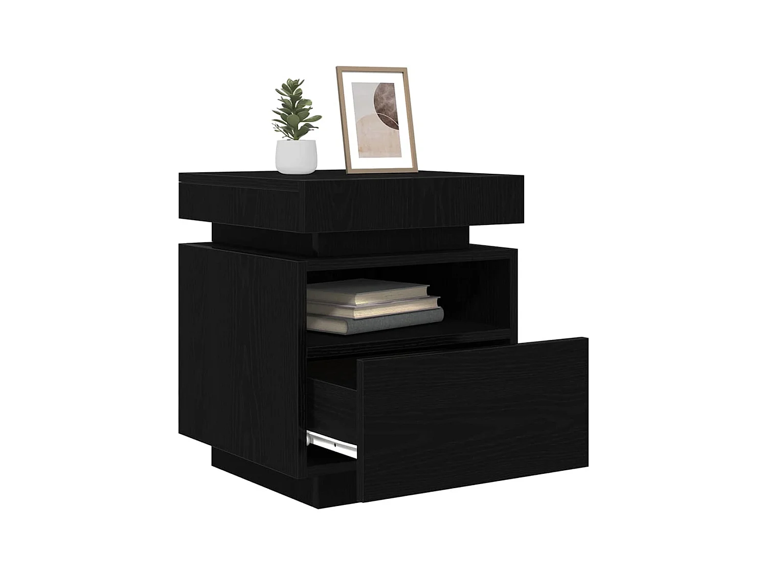 Table de chevet avec lumières LED 2 pcs Chêne noir 40x39x48,5 cm