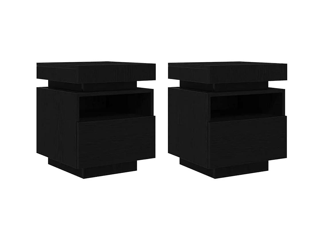 Table de chevet avec lumières LED 2 pcs Chêne noir 40x39x48,5 cm