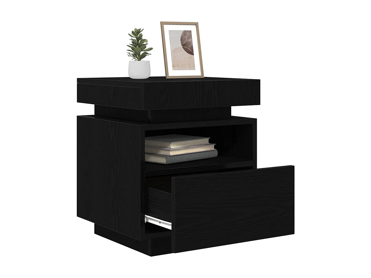 Table de chevet avec lumières LED 2 pcs Chêne noir 40x39x48,5 cm