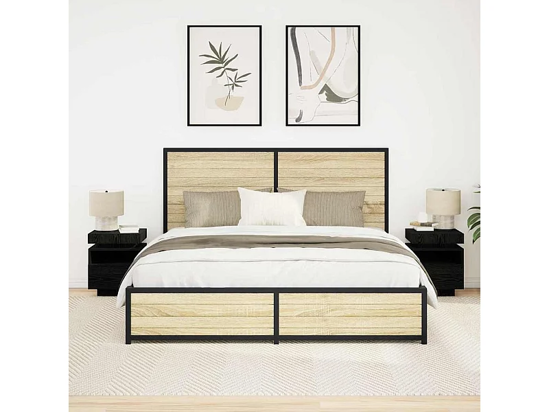 Comodino con luci LED 2 pz Rovere nero 40x39x48,5 cm