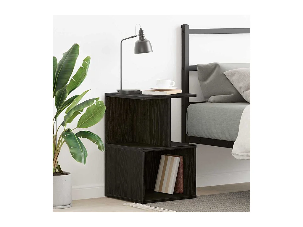 Table de nuit Noir Chêne 35x35x55 cm en bois d'ingénierie