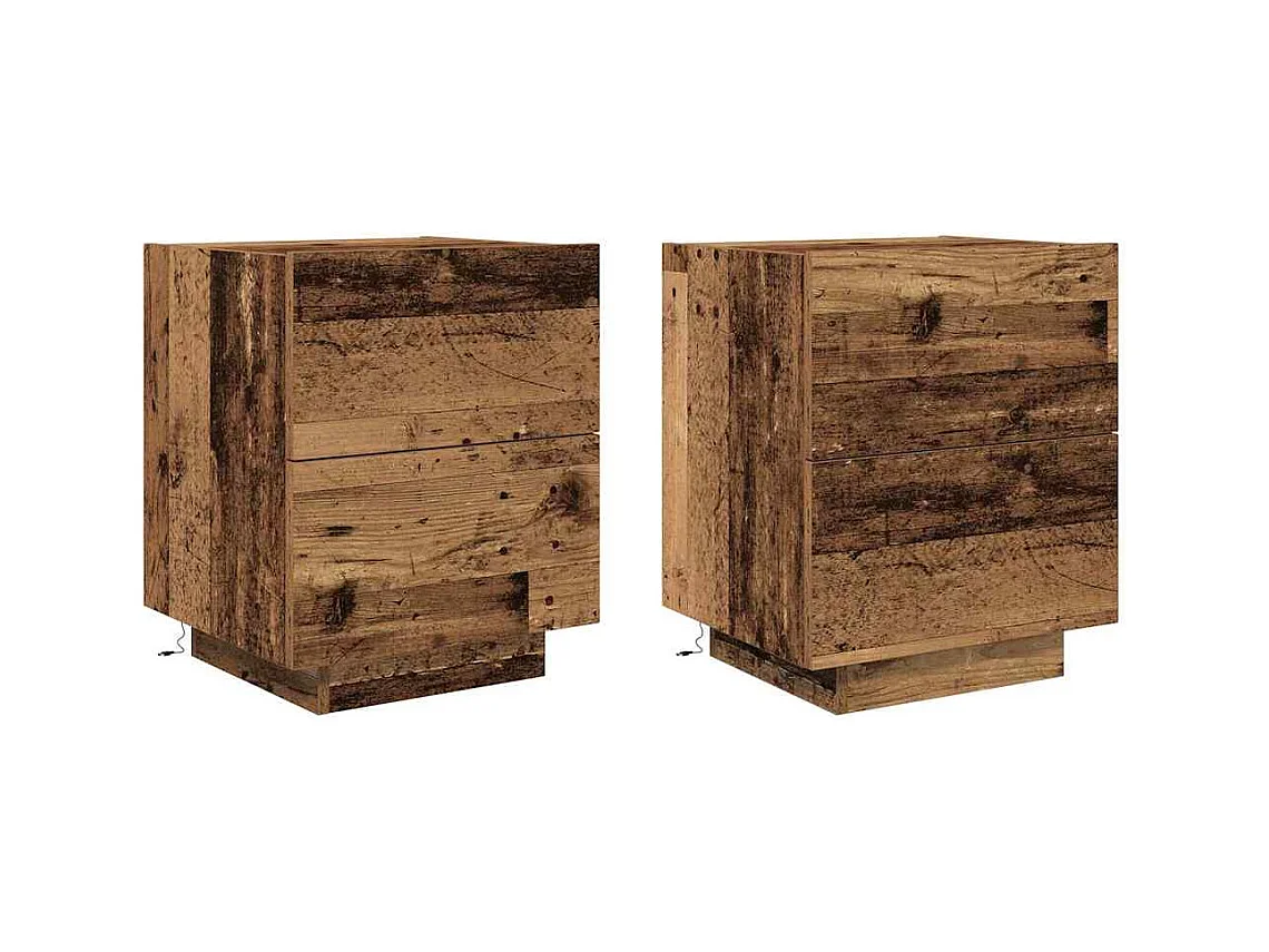 Comodini con luci LED 2 pz Legno antico 45x40x55 cm