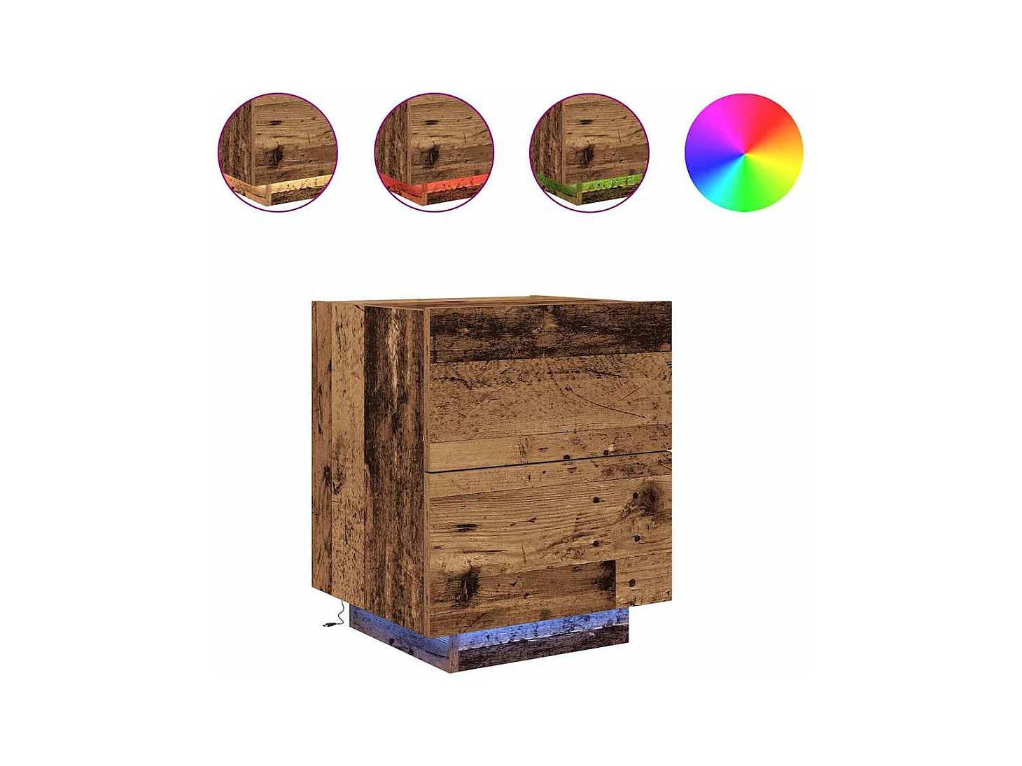 Comodini con luci LED 2 pz Legno antico 45x40x55 cm