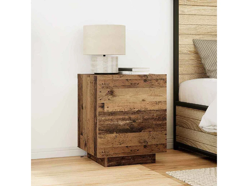 Tables de chevet avec lumières LED 2 pcs Bois ancien 45x40x55 cm