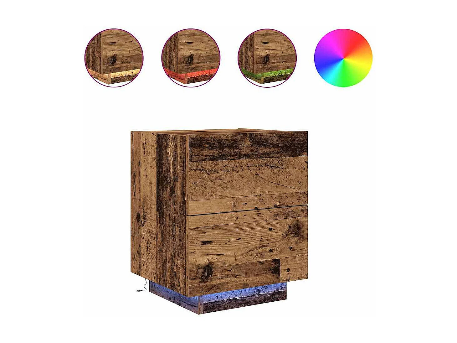 Tables de chevet avec lumières LED 2 pcs Bois ancien 45x40x55 cm