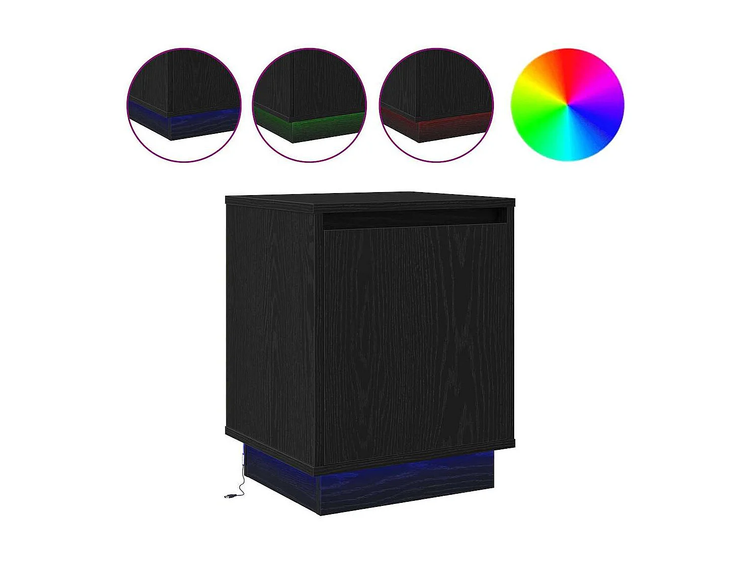 Comodino con luci LED Nero 39x34,5x50 cm