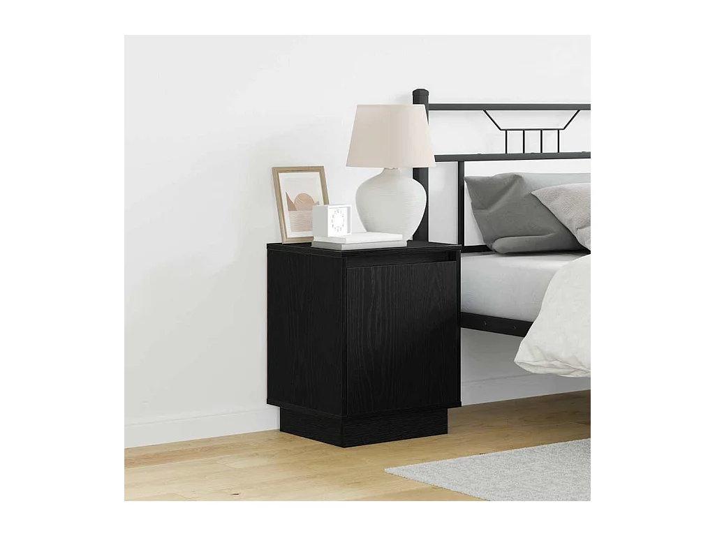 Table de chevet avec lumières LED Noire 39x34,5x50 cm